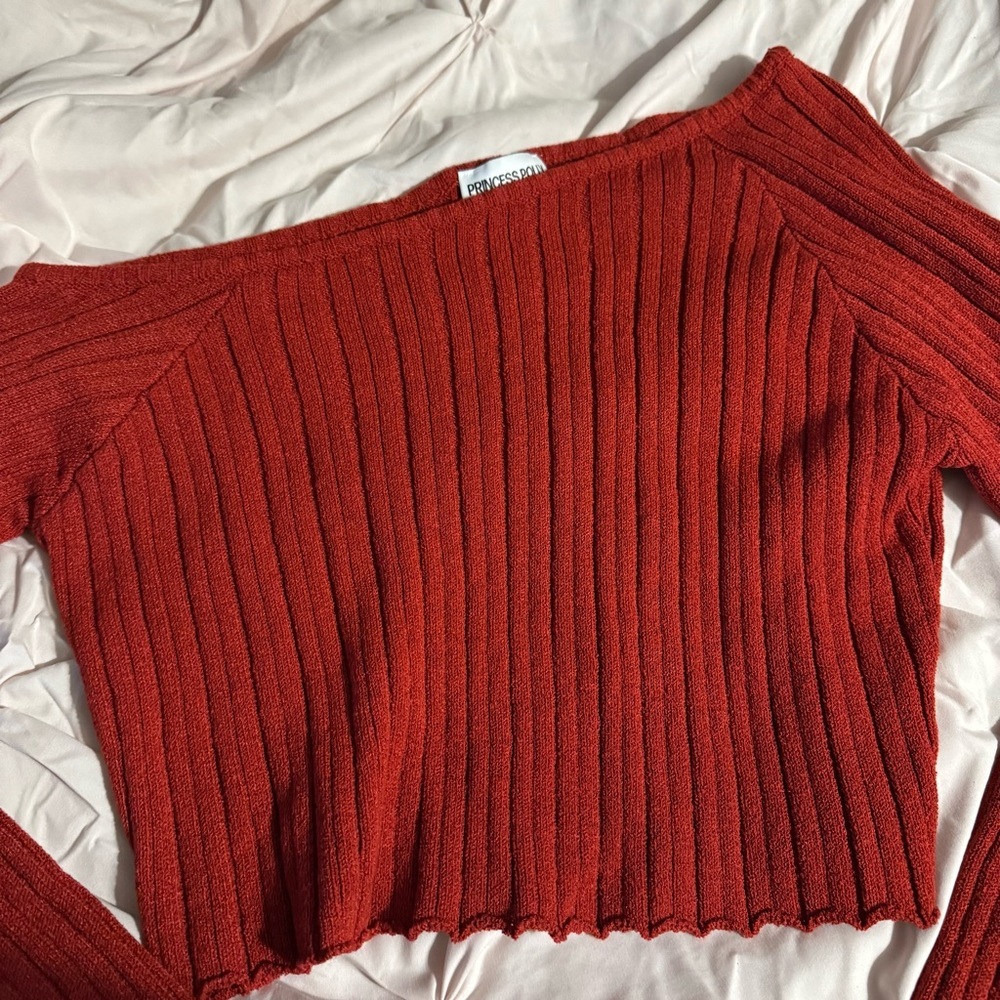 Princess Polly Off-Shoulder Ribbed Sweater - Deep Red - Picture 3 of 8